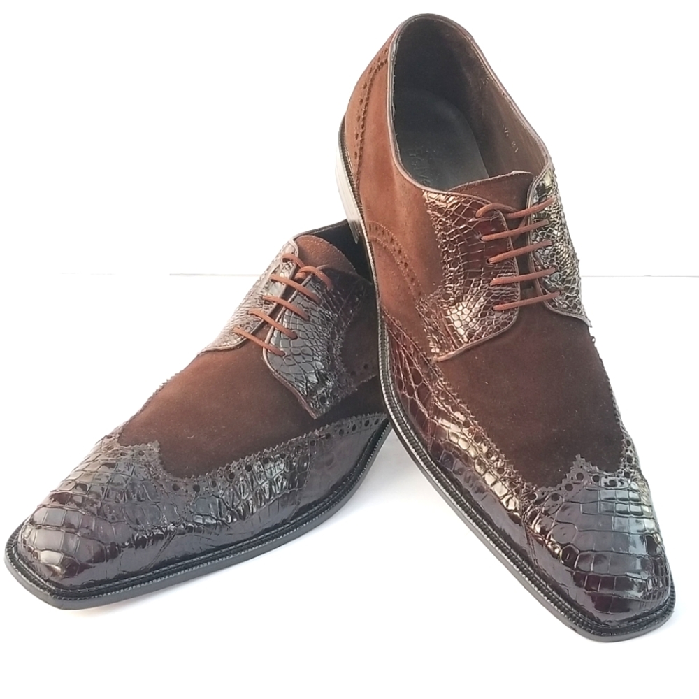 Men's  Belvedere  genuine crocodile  Trimmed  laced up Oxford dress shoes
